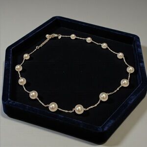 Vintage RMN The Roman Company Dainty Feminine Silver Tone Faux Pearl Necklace